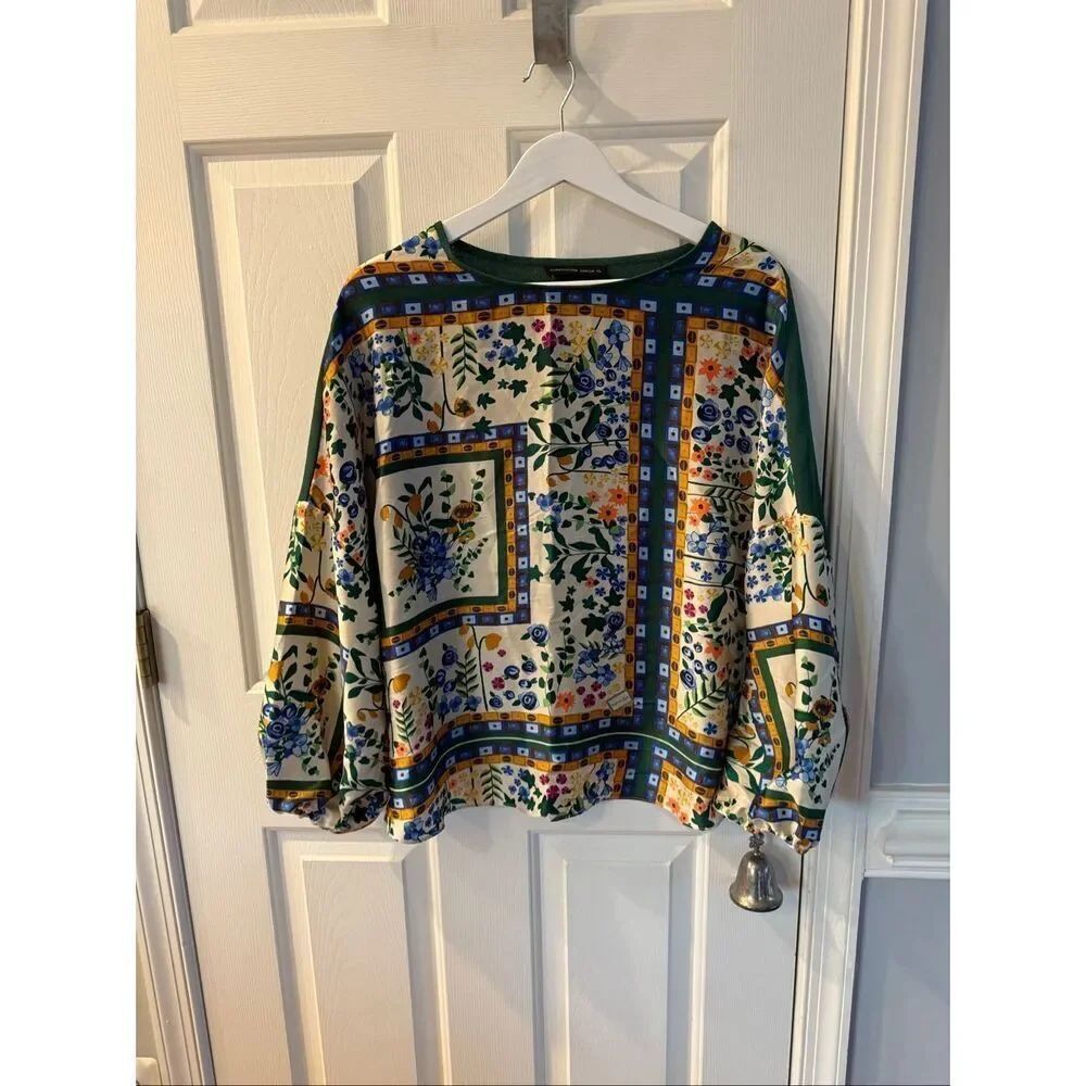 Purification Garcia Floral Handkerchief Print Green Back Top Blouse sz XL